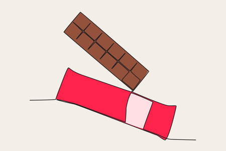 Sweet chocolate that was opened from the wrapper. World chocolate day one-line drawingのイラスト素材