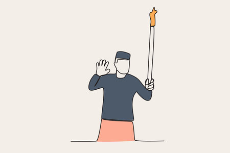 Color illustration of a man waving while carrying a torch. Islamic new year one-line drawingのイラスト素材