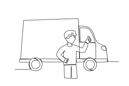 A man gives a thumbs-up to the driver. Dia do motorista one-line drawingのイラスト素材