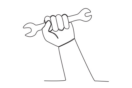 A hand holding a tool. World youth skill day one-line drawingのイラスト素材