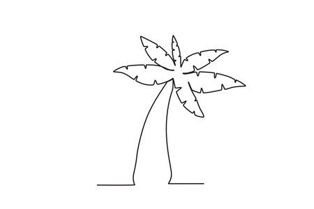 A tall coconut tree by the beach. Summer one-line drawingのイラスト素材
