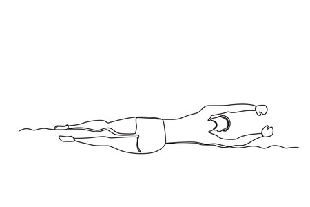 Top view of a man swimming breaststroke. Swimming in beach one-line drawingのイラスト素材