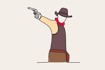 Color illustration of a cowboy firing his gun. Cowboy one-line drawingのイラスト素材