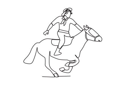 A dashing cowboy riding a horse. Cowboy one-line drawingのイラスト素材