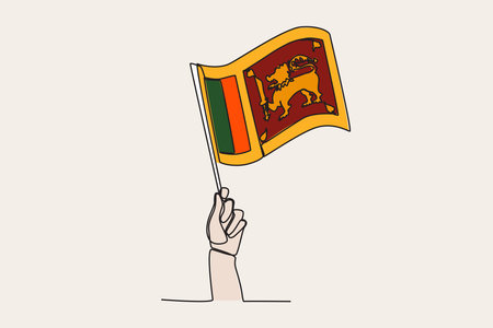 A hand raised the Sri Lanka flag. Flag one-line drawingのイラスト素材