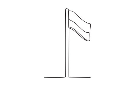 A flag on Independence Day. Indonesia independence day one-line drawingのイラスト素材