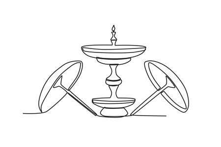 Two umbrellas and an oil lamp. Onam one-line drawingのイラスト素材