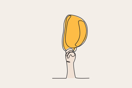 Color illustration of a hand raised in a colored helmet. Labor Day one-line drawingのイラスト素材