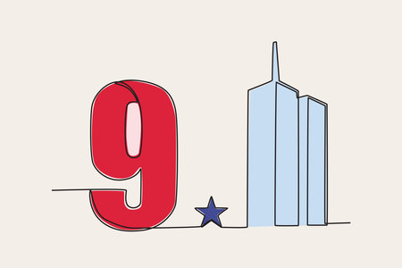 Color illustration of a WTC tower 911 occurred. 911 one-line drawing