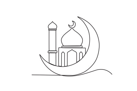 A celebration of Muhammad's birthday. Mawlid one-line drawingのイラスト素材