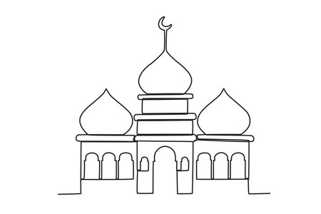 Illustration of a mosque for Muslims. Mawlid one-line drawingのイラスト素材