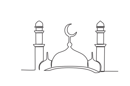 A mosque with a crescent moon design on it. Mawlid one-line drawingのイラスト素材