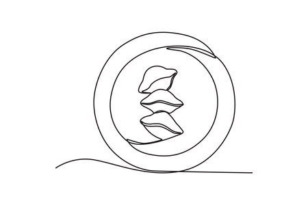 Top view of food on a plate. Chuseok one-line drawingのイラスト素材