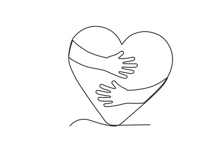 A hand hugs the heart. World heart day one-line drawingのイラスト素材