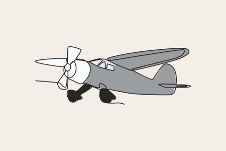 Color illustration of a take-off plane. Vintage plane one-line drawingのイラスト素材