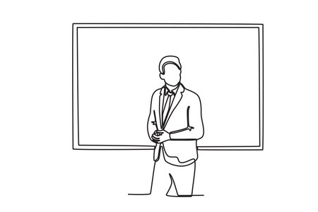 A presentation employee in the office. Presentation one-line drawingのイラスト素材