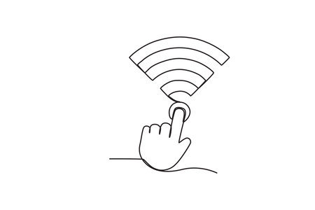 A hand touches the Internet network. International internet day one-line drawingのイラスト素材