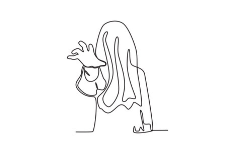A terrifying headless ghost. Ghost one-line drawingのイラスト素材