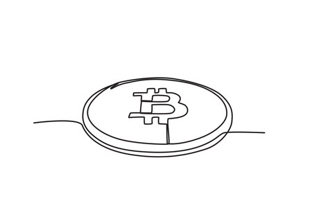 Side view of a Bitcoin. Bitcoin one-line drawingのイラスト素材