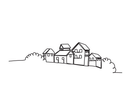 A densely populated village. Village one-line drawingのイラスト素材