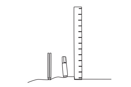 Two pencils, an eraser, and a ruler. School equipment one-line drawingのイラスト素材