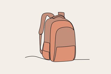 Color illustration of a schoolbag. School bag one-line drawingのイラスト素材
