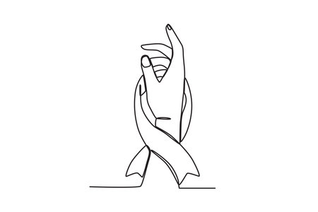 An anti-female violence tape looped around the hand. International day for the elimination of violence agains women one-line drawingのイラスト素材