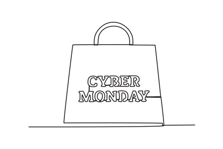 A Cyber Monday discount bag. Cyber Monday one-line drawingのイラスト素材