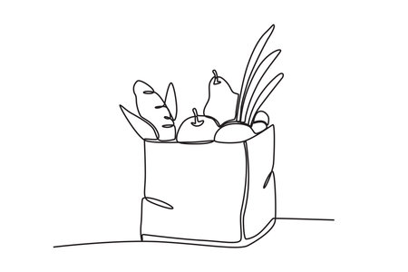 A bag of food for vegans. World vegan day one-line drawingのイラスト素材