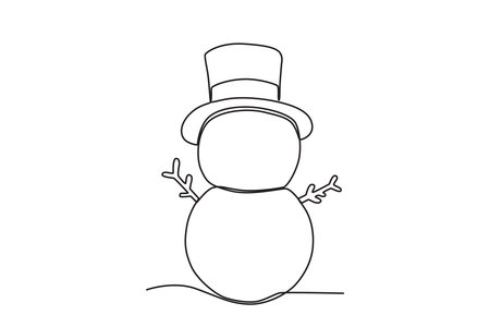 A snowman wearing a hat. Winter one-line drawingのイラスト素材