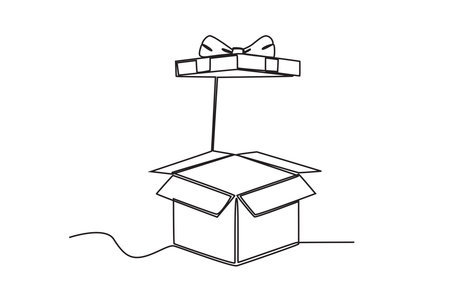 A ribbon gift box opened the lid. Boxing day one-line drawingのイラスト素材