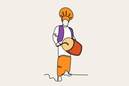 Color illustration of a man playing the drums. Lohri one-line drawingのイラスト素材