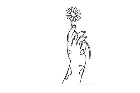 A leper's hand holding a flower. World Leprosy Day one-line drawingのイラスト素材