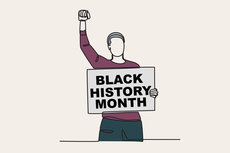 Color illustration of a man supporting a black people. Black history month one-line drawingのイラスト素材