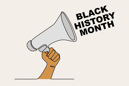 Color illustration of a hand holding a megaphone. Black history month one-line drawingのイラスト素材