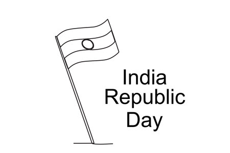 An Indian flag on a pole. Indian republic day one-line drawingのイラスト素材