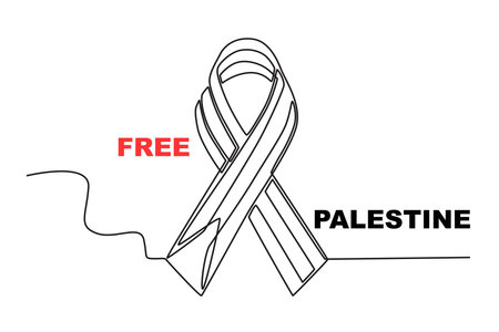 A ribbon of Palestinian solidarity. Palestine solidarity one-line drawingのイラスト素材