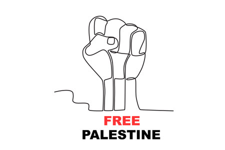 A clenched fist in defense of Palestine. Palestine solidarity one-line drawingのイラスト素材