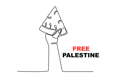 Free Palestine illustration. Palestine solidarity one-line drawingのイラスト素材