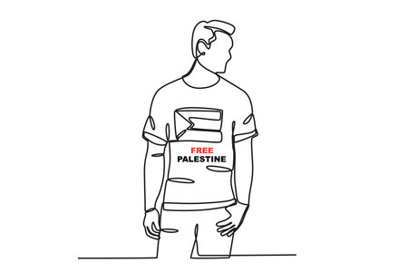 A man defending Palestine. Palestine solidarity one-line drawingのイラスト素材
