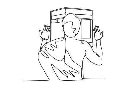 Back view of a man praying at the Kaaba. Hajj one-line drawingのイラスト素材