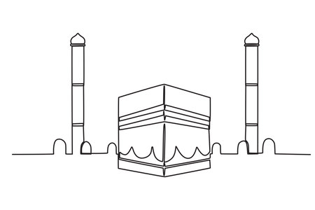 Kaaba in the Haram Mosque. Hajj one-line drawingのイラスト素材