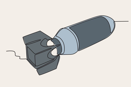 Color illustration of a nuclear rocket side view. Nuclear weapon one-line drawingのイラスト素材