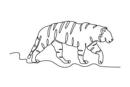 A tiger was walking down his head. World Wildlife Day one-line drawingのイラスト素材