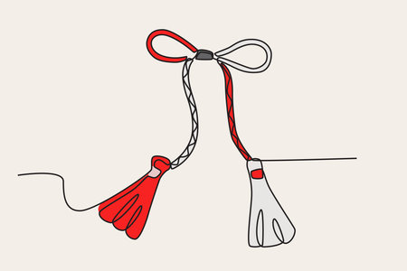 Color illustration of a ribbon Martisor. Martisor one-line drawingのイラスト素材