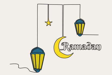 Color illustration of Ramadan celebration. Ramadan one-line drawingのイラスト素材