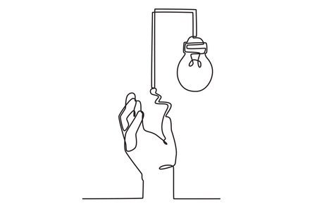 A hand-electrocuted electric lamp. Earth Hour one-line drawingのイラスト素材