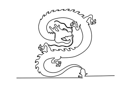 A dragon coiled gallantly. Chinese Dragon one-line drawingのイラスト素材