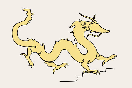 Colored illustration of a Chinese dragon. Chinese Dragon one-line drawingのイラスト素材