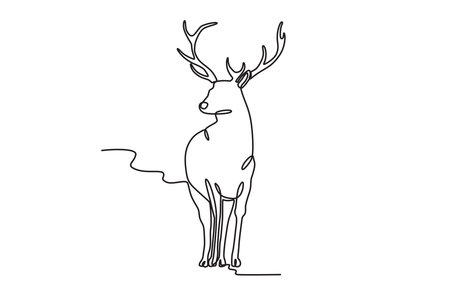A deer stood looking sideways. Deer one-line drawingのイラスト素材